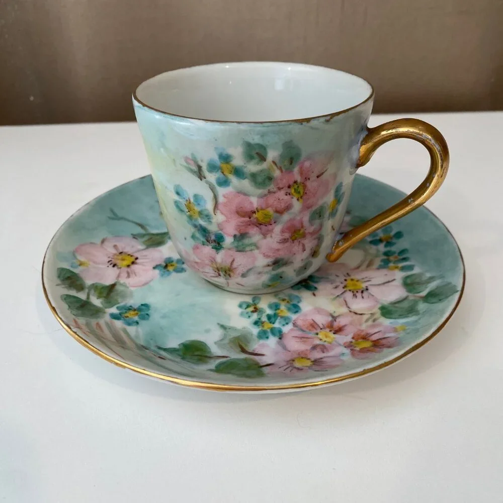 Artist Signed F.A.F Hand Painted Cherry Blossom Cup & Saucer‎ 3